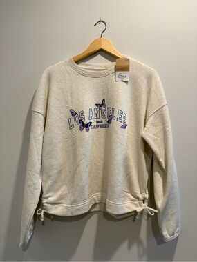 Los Angeles Butterfly Drawstring Sweatshirt - Cream